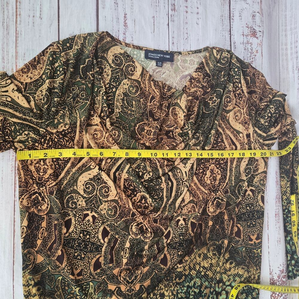 JNY Silky Drape Neck Blouse XL Whimsy Stretch Forest Fairy Casual Office NWT - Picture 7 of 10